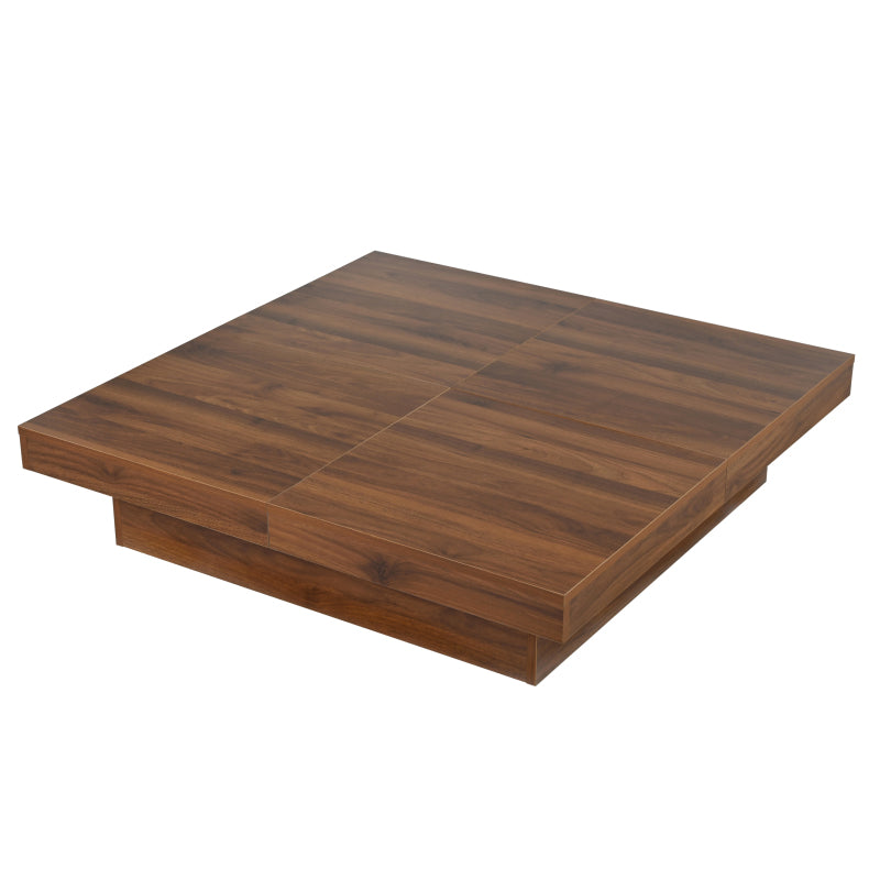 Square Veneer Coffee Table Sliding Top with Storage in Walnut 39.4''