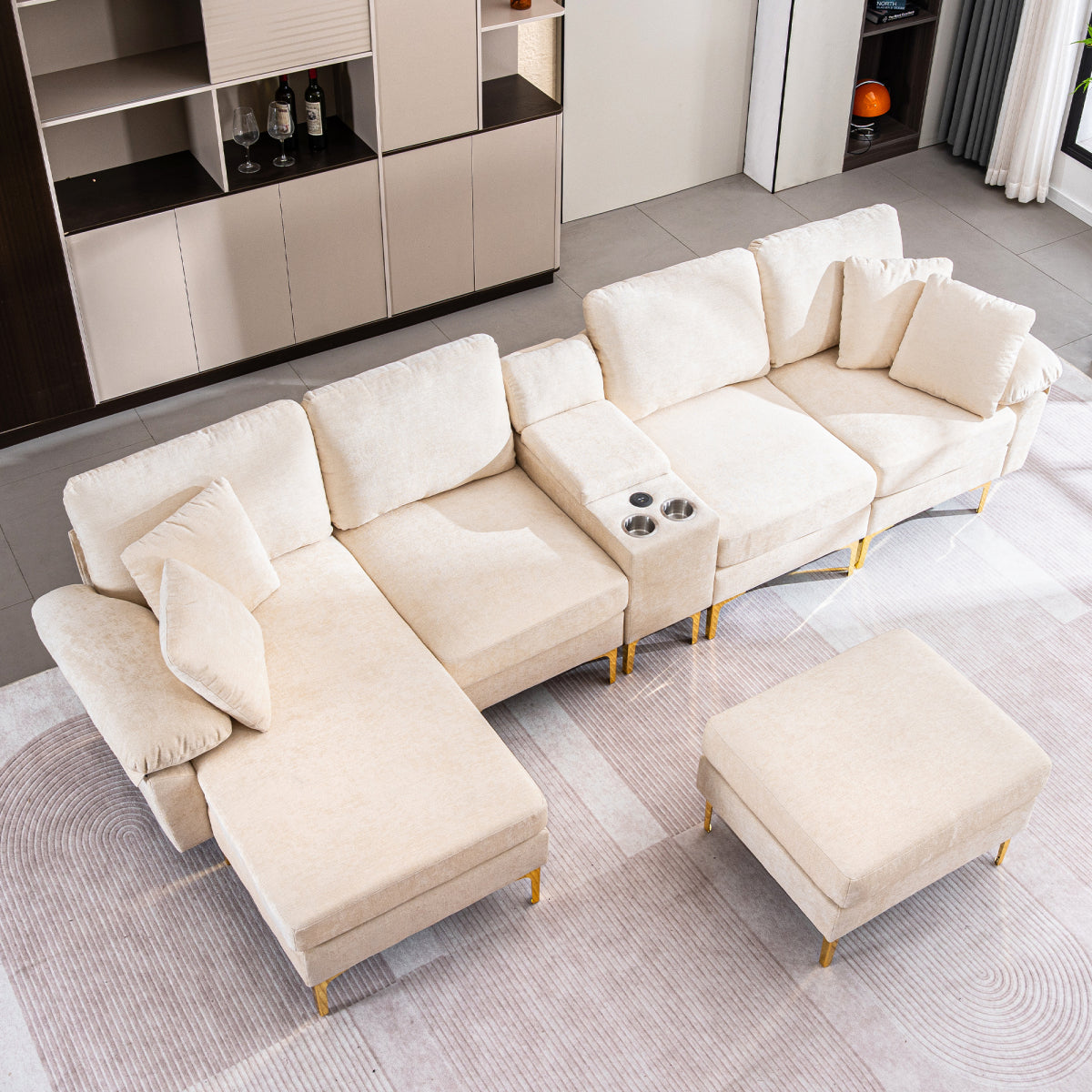 125.9" U-Shaped Modular Chenille Sofa: Cloud Sectional with Power Recliner, USB & Ottoman