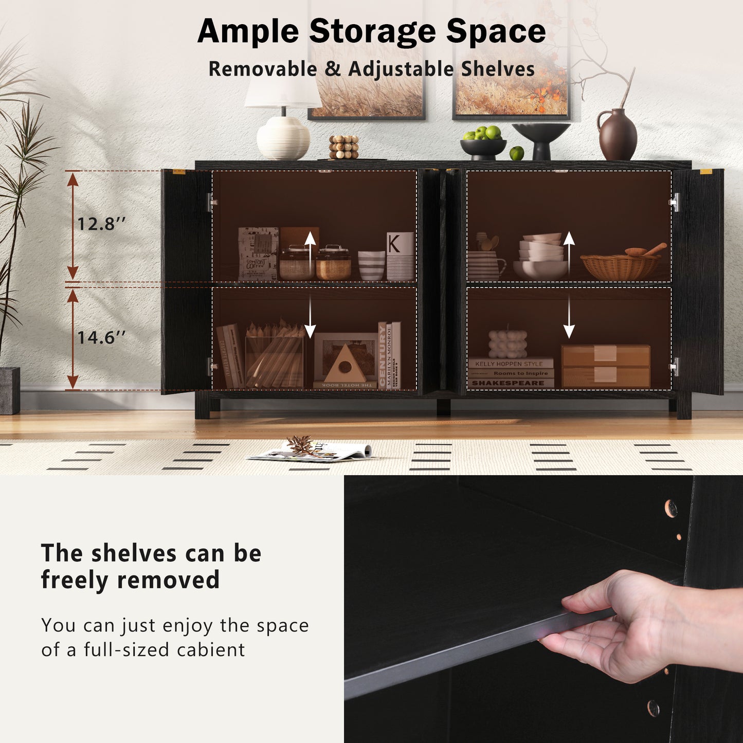 Farmhouse Fluted Sideboard – Buffet Cabinet with Storage