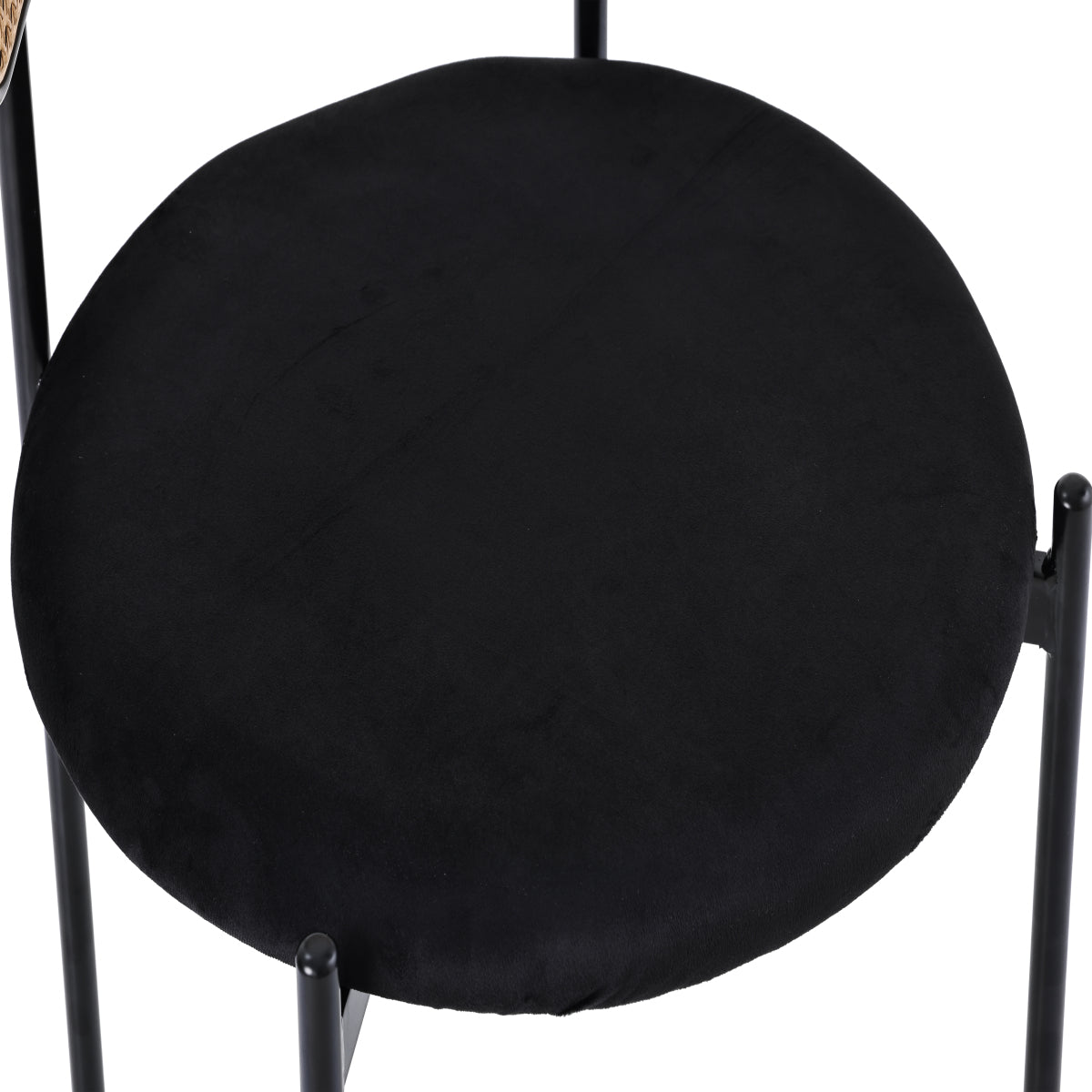 Set of 4 Velvet Dining Chairs with Rattan Backrest | Black