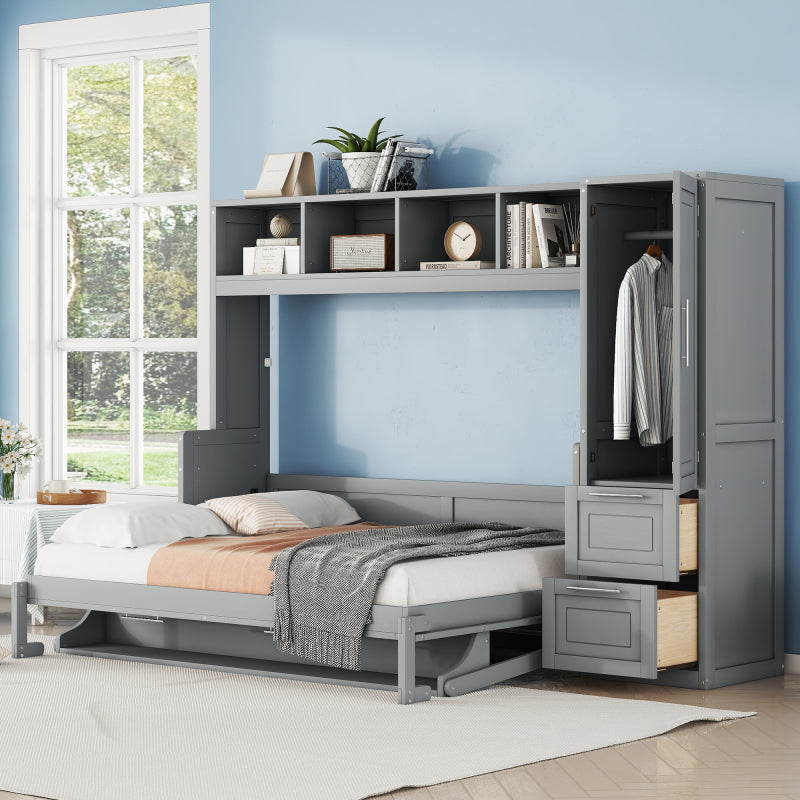 Murphy Bed with Closet & Drawers – Queen Size, White