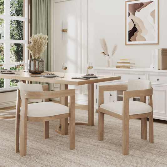 Dining Chair With Armrest-Light Ash+Beige