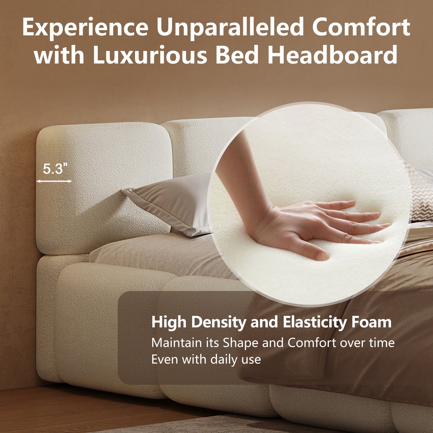 King White Boucle Upholstered Bed | Grounded Block Style