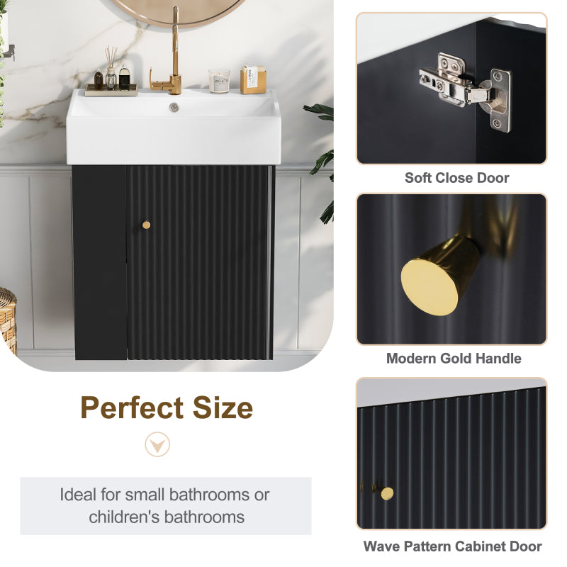 "21.6'' Floating Bathroom Vanity with Sink & Left Storage – Space-Saving Design