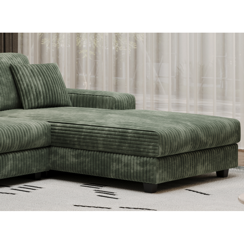 U-Shaped 4 Seat Corduroy Sectional Sofa, Green