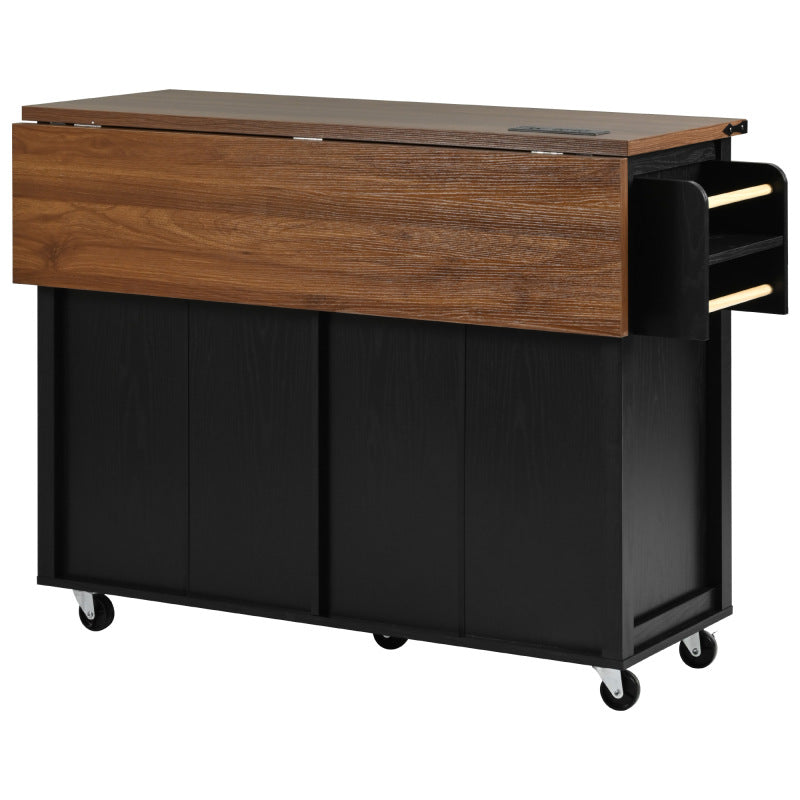 53.5" Farmhouse Kitchen Island with Drop Leaf & Power Outlet