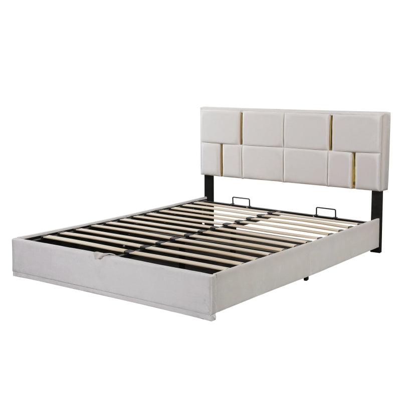 Queen Platform Bed w/ Hydraulic Lift Storage & Matching Ottoman