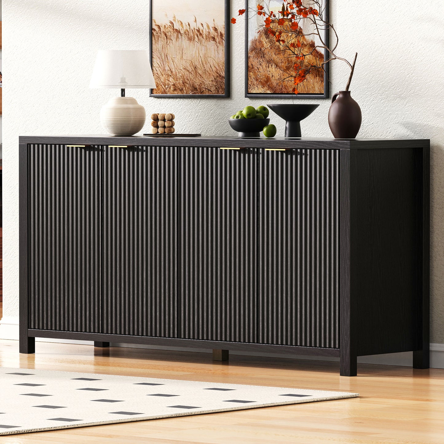 Farmhouse Fluted Sideboard – Buffet Cabinet with Storage