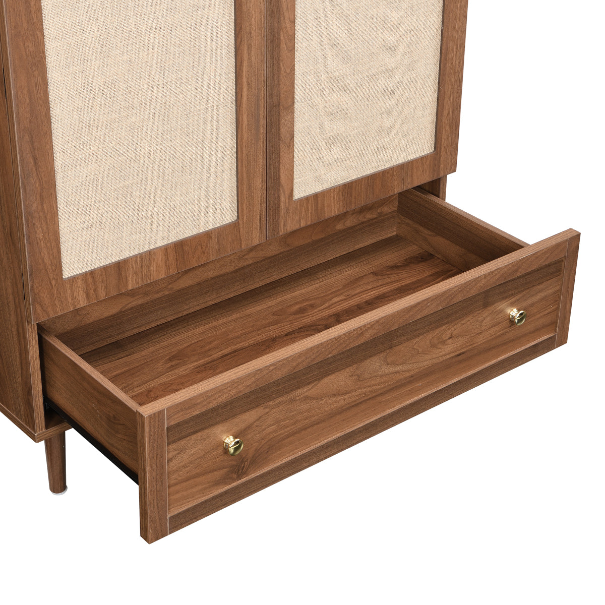 Modern Walnut Wardrobe Armoire: Fabric Door Clothing Cabinet with Drawer