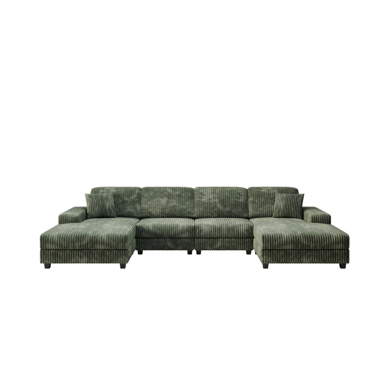 U-Shaped 4 Seat Corduroy Sectional Sofa, Green
