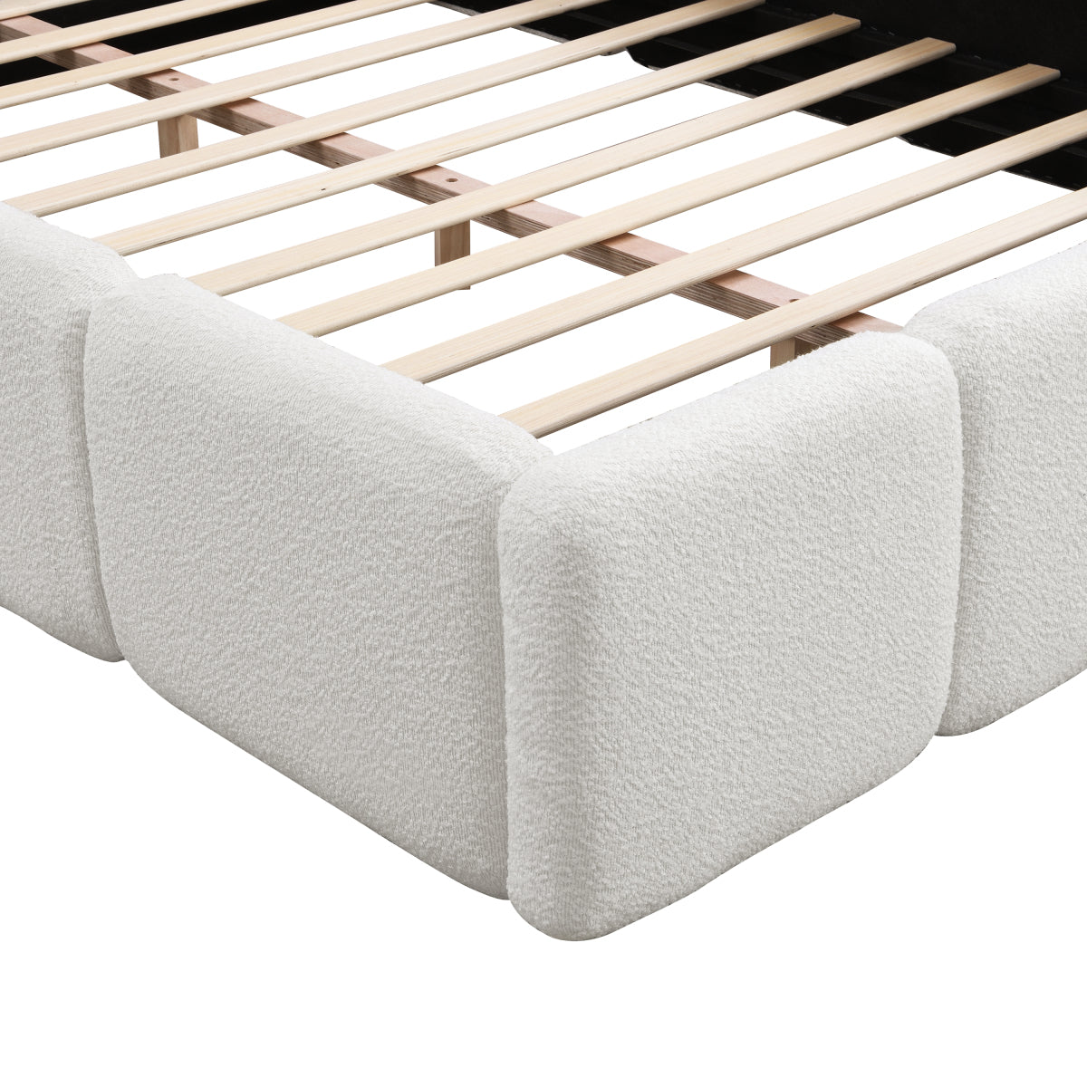 King White Boucle Upholstered Bed | Grounded Block Style