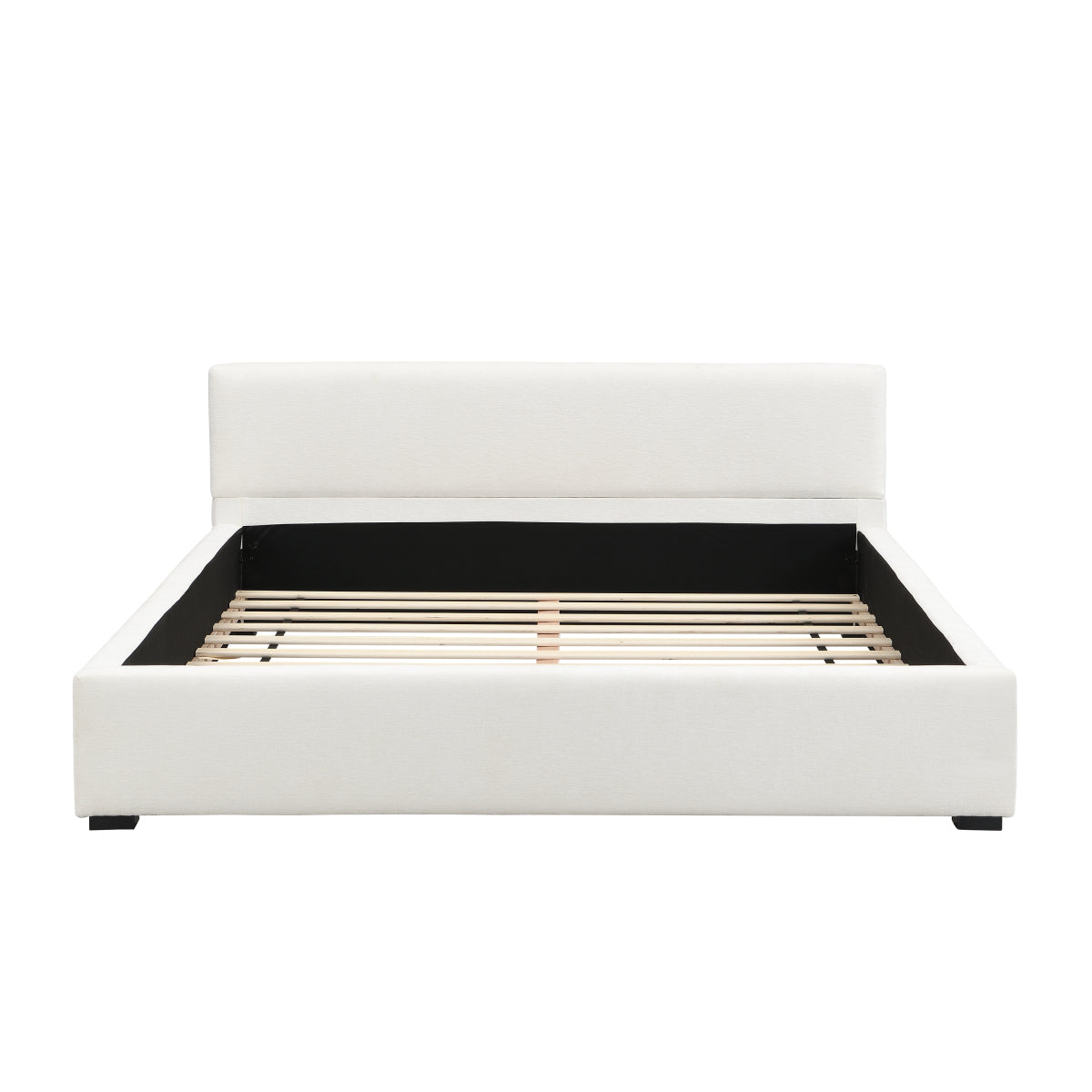 Modern Queen Wide-Edge Bed: Beige Upholstered Platform Bed Frame