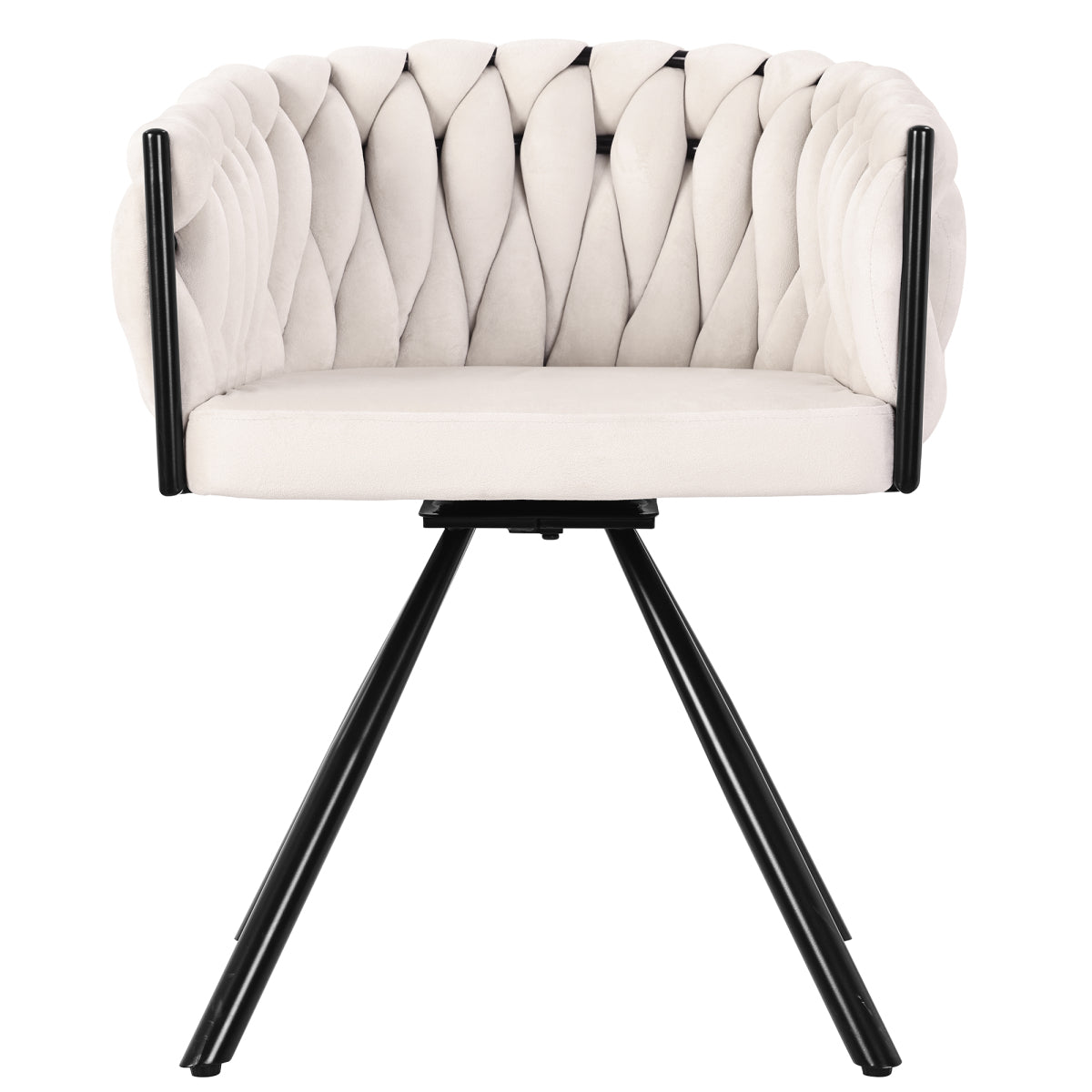 Set of 2 Beige Velvet Swivel Dining Chairs | 360° Tufted