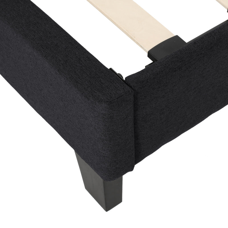 King-size Upholstered Platform Bed Frame with Contemporary Tufted Waffle Stitching, Easy Assembly, Black