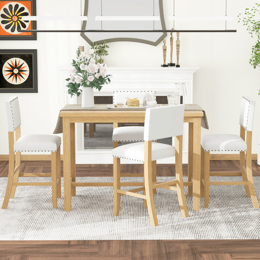 5-Piece Counter Height Dining Set - Natural Wood Table with 4 Chairs