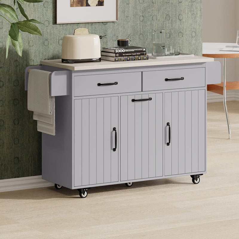 Kitchen Island with Tilt-Out Trash Bin & Drop Leaf, Rolling Storage Cart