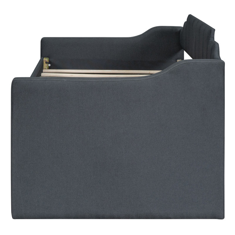 Twin Size Upholstered Daybed with Trundle and Three Drawers,Gray