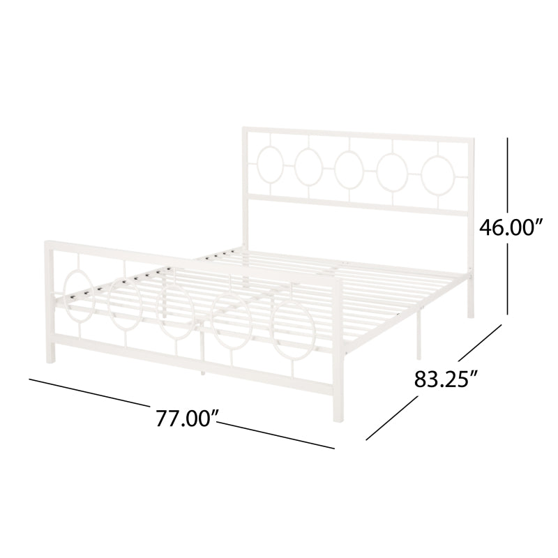 White King Classical Metal Bed | Circular Headboard & Storage Space