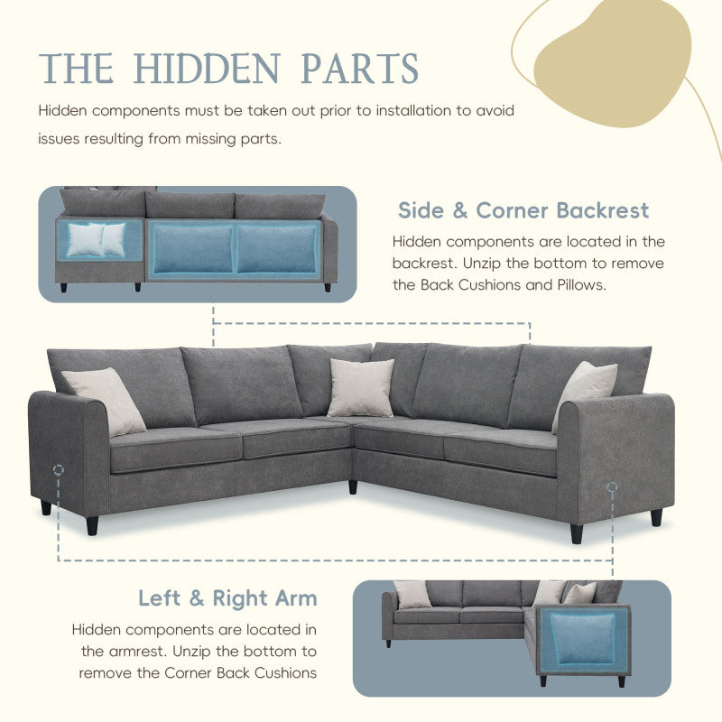 91" Modern L-Shape Sectional Sofa - Upholstered Couch with 3 Pillows
