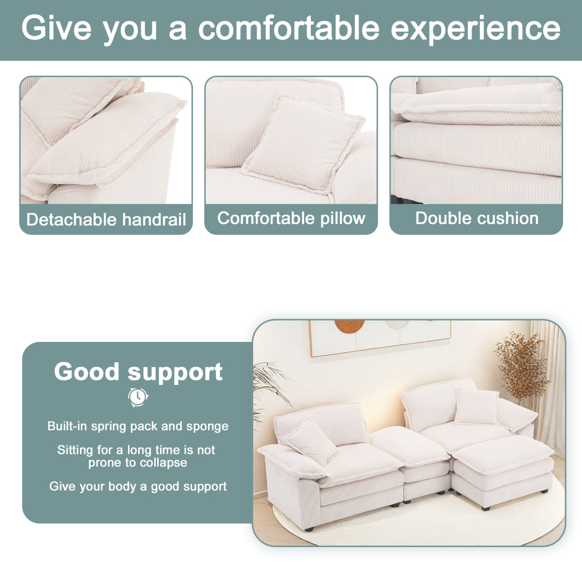 84.6'' Oversized Modular Combo Sofa with Ottoman