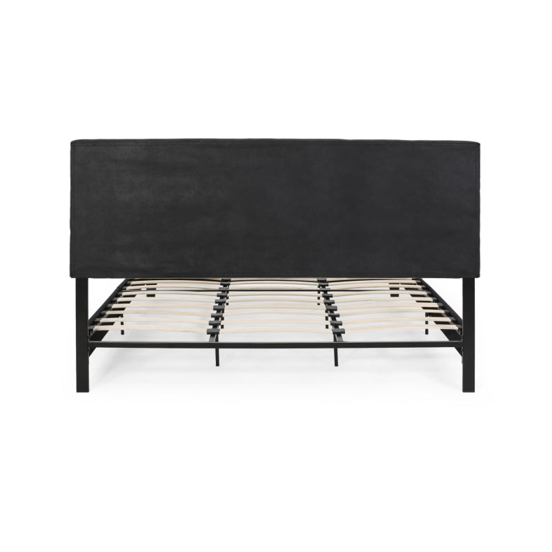 King-size Upholstered Platform Bed Frame with Contemporary Tufted Waffle Stitching, Easy Assembly, Black