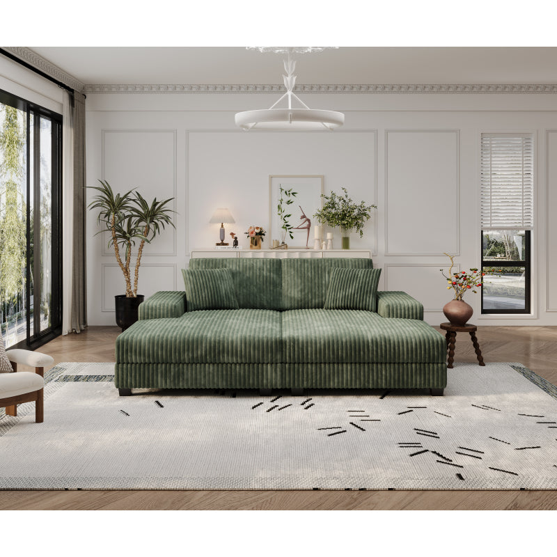 U-Shaped 4 Seat Corduroy Sectional Sofa, Green