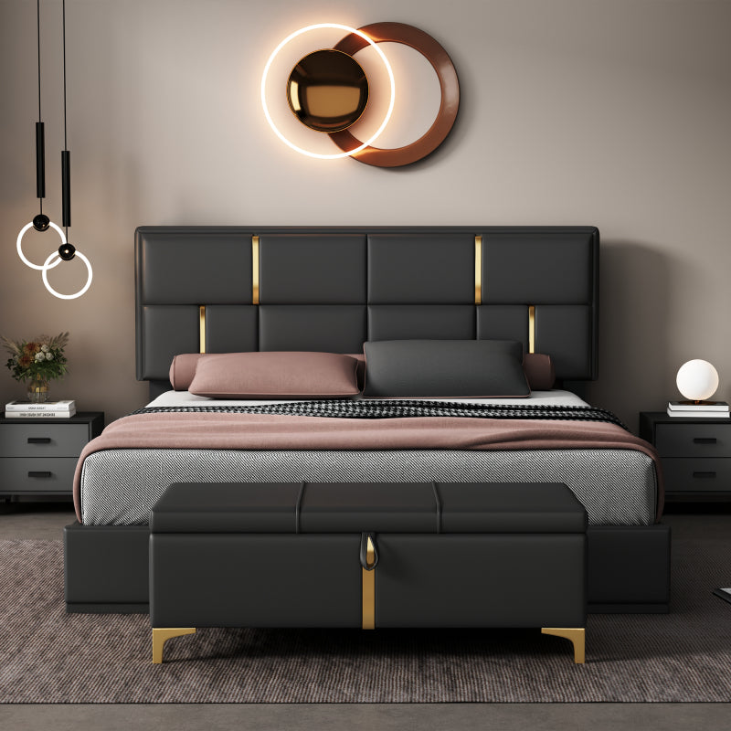 Black Queen 2-Pc Set: Upholstered Hydraulic Storage Bed & Ottoman
