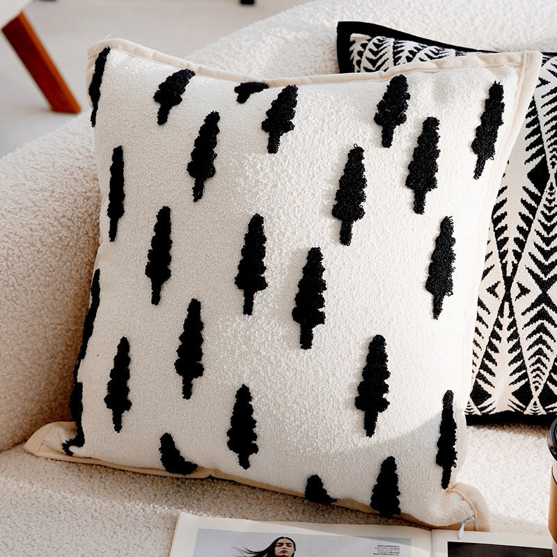 French Forest Checkerboard Pillow Cover – Black & White Ins Style Throw Cushion for Sofa, Bay Window, or Bed – Cover Only