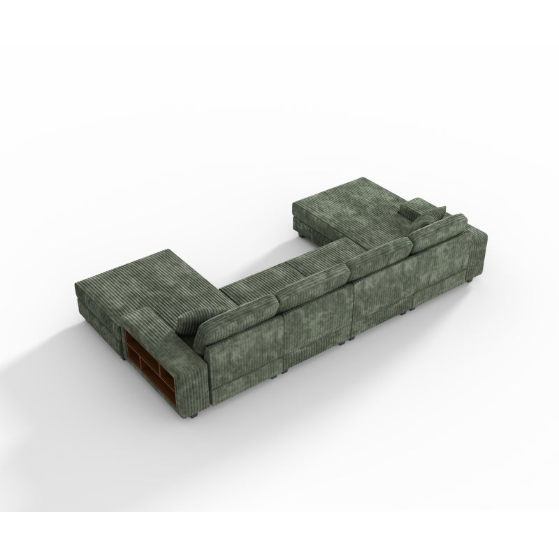 U-Shaped 4 Seat Corduroy Sectional Sofa, Green
