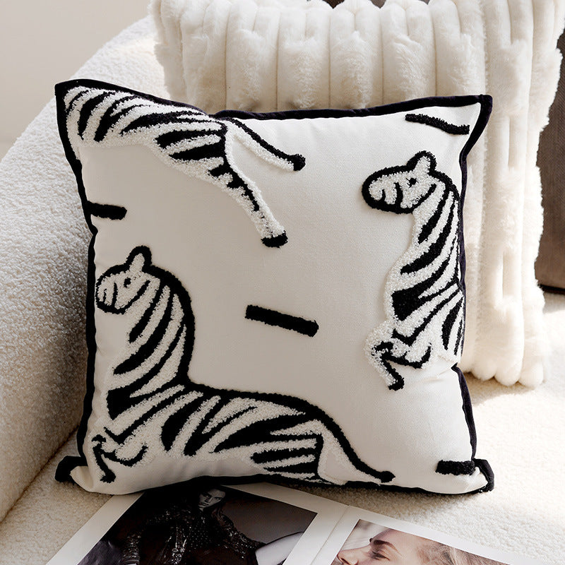 Retro Pony Embroidered Pillow Cover – Nordic Luxury Sofa Cushion – No Insert