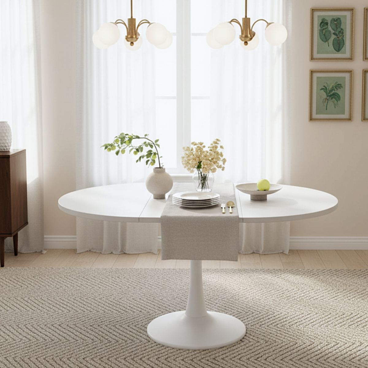 Modern White Extendable Round Dining Table for 4-6 People