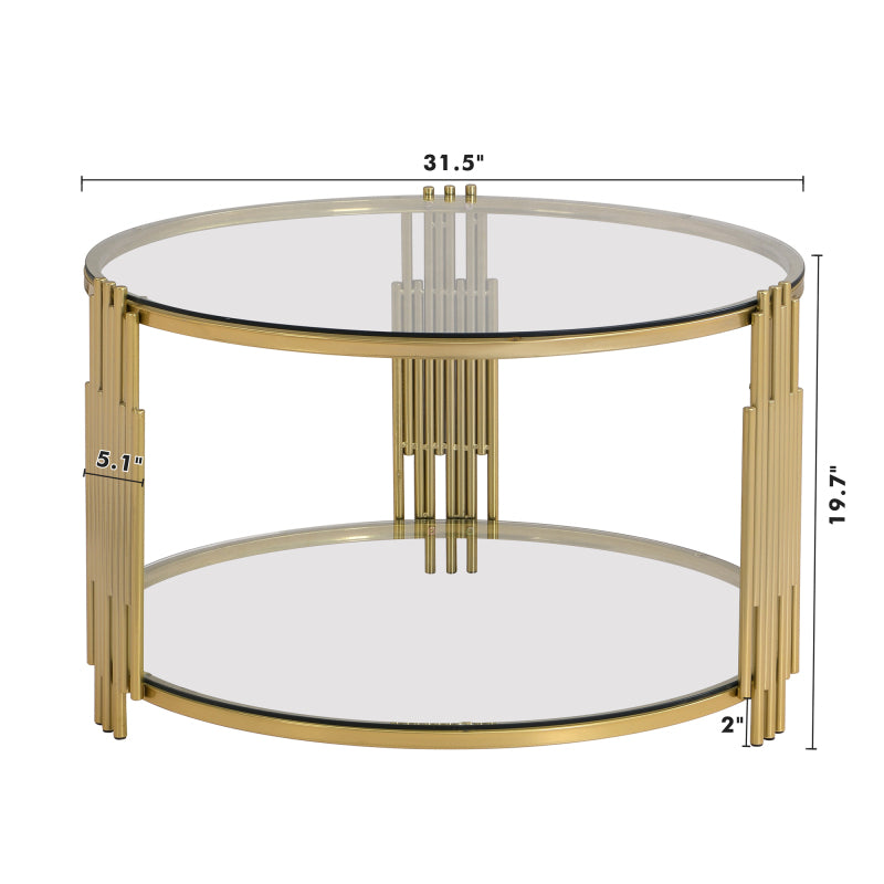 Asymmetrical Gold Coffee Table | Circular Base & Glass Top