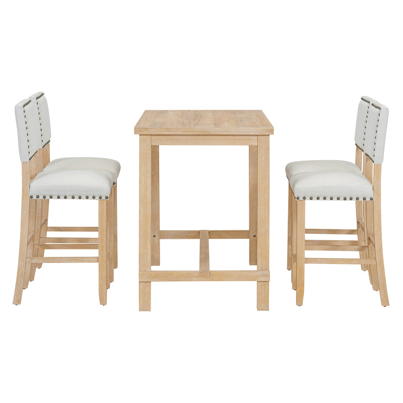 5-Piece Counter Height Dining Set - Natural Wood Table with 4 Chairs