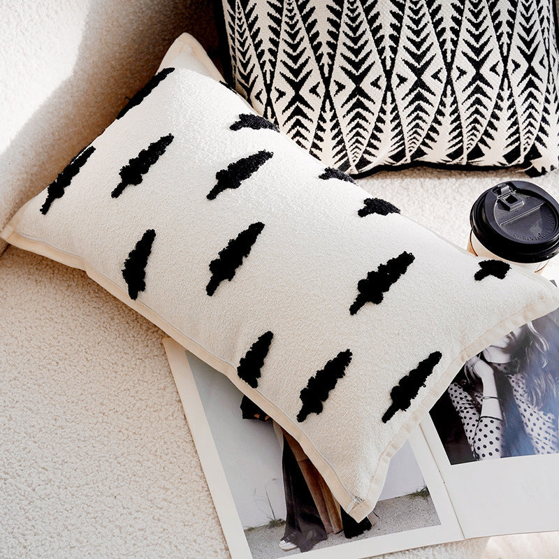 French Forest Checkerboard Pillow Cover – Black & White Ins Style Throw Cushion for Sofa, Bay Window, or Bed – Cover Only