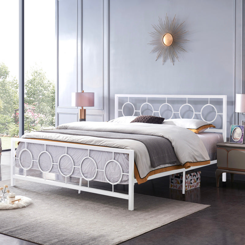 King size Classical Metal Bed Frame with Circular Design Headboard and Footboard, Under Bed Space, Black