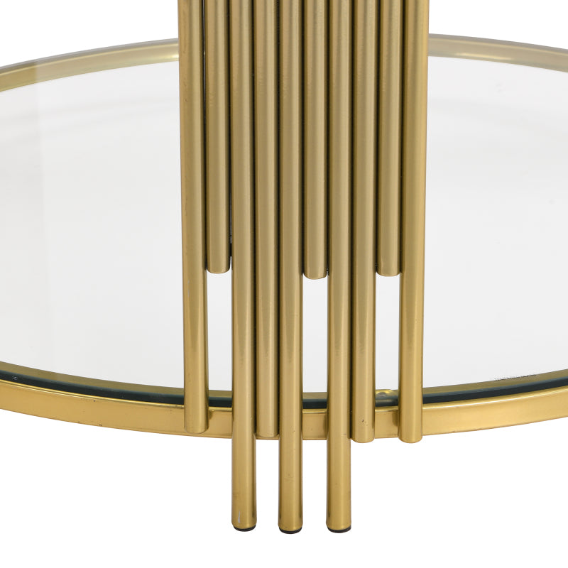 Asymmetrical Gold Coffee Table | Circular Base & Glass Top