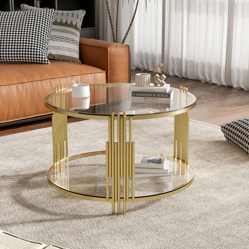 Asymmetrical Gold Coffee Table | Circular Base & Glass Top