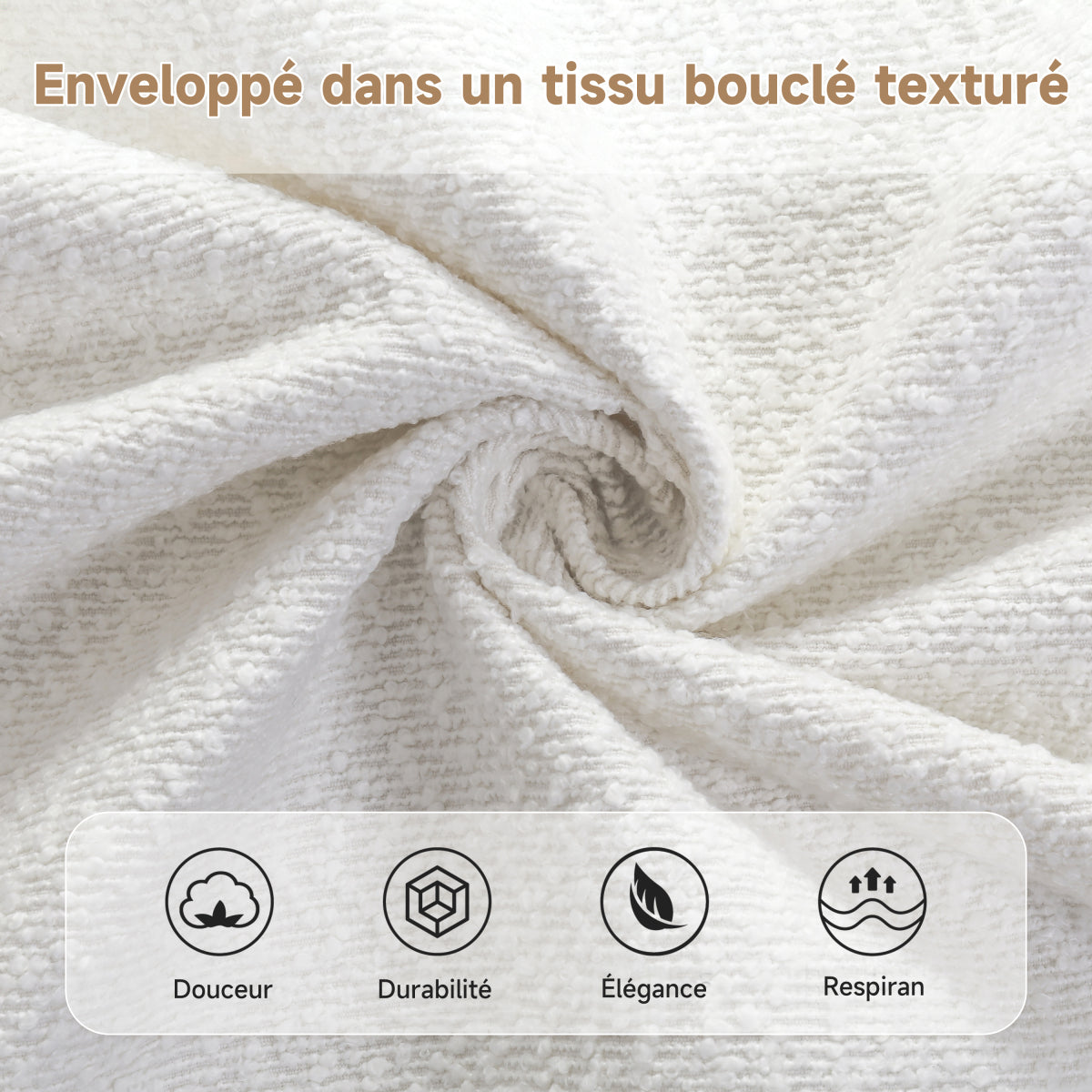 King White Boucle Upholstered Bed | Grounded Block Style