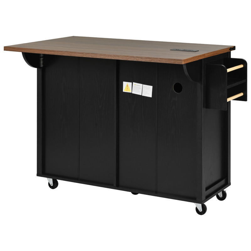 53.5" Farmhouse Kitchen Island with Drop Leaf & Power Outlet