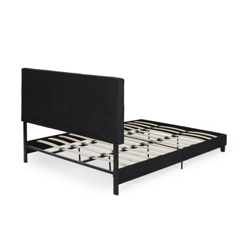 King-size Upholstered Platform Bed Frame with Contemporary Tufted Waffle Stitching, Easy Assembly, Black