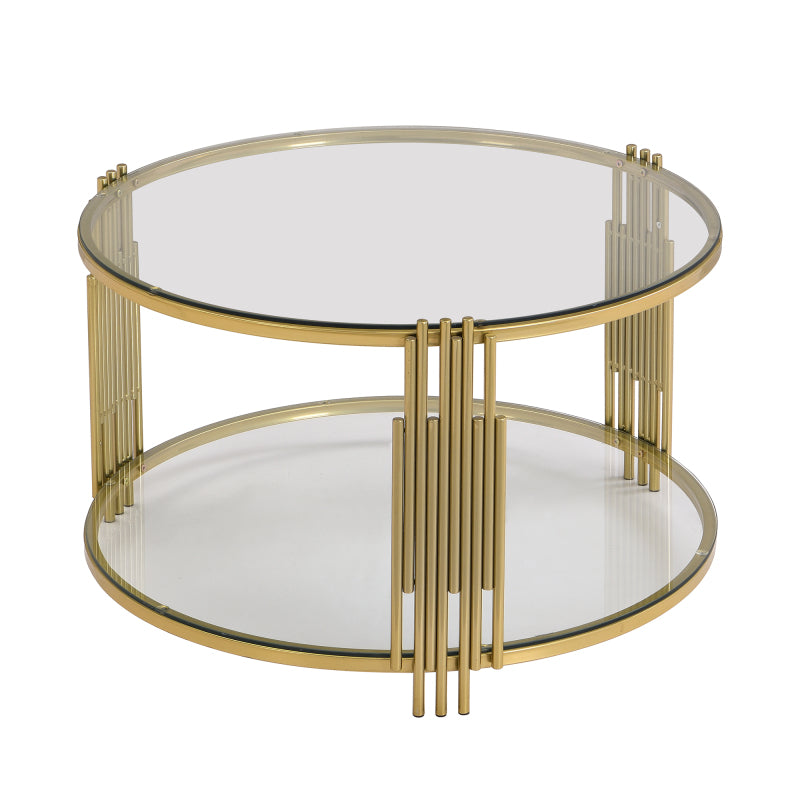 Asymmetrical Gold Coffee Table | Circular Base & Glass Top