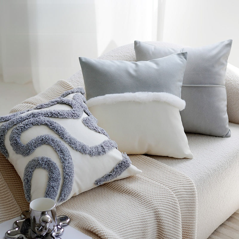 Cream & Gray Patchwork Pillow Cover – Nordic Modern Luxury Cushion – No Insert