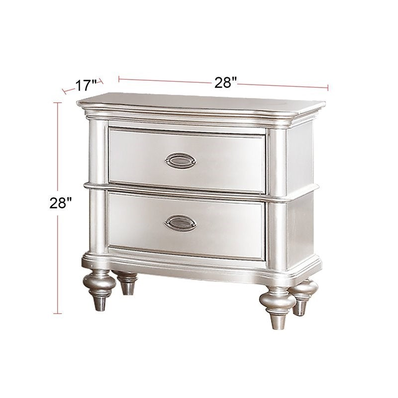 Silver Faux Leather Glamorous 3pc Bedroom Set Queen Size Bed 2x Nightstands Tufted Headboard Furniture