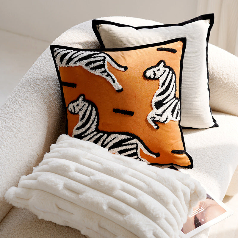 Retro Pony Embroidered Pillow Cover – Nordic Luxury Sofa Cushion – No Insert