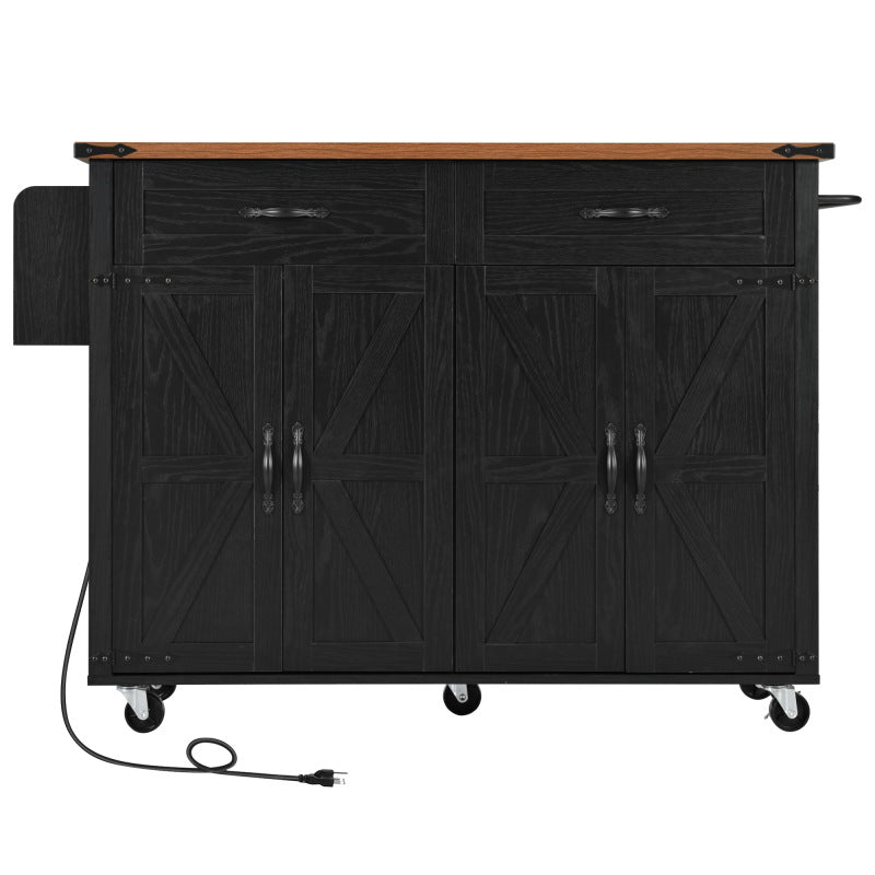 53.5" Farmhouse Kitchen Island with Drop Leaf & Power Outlet
