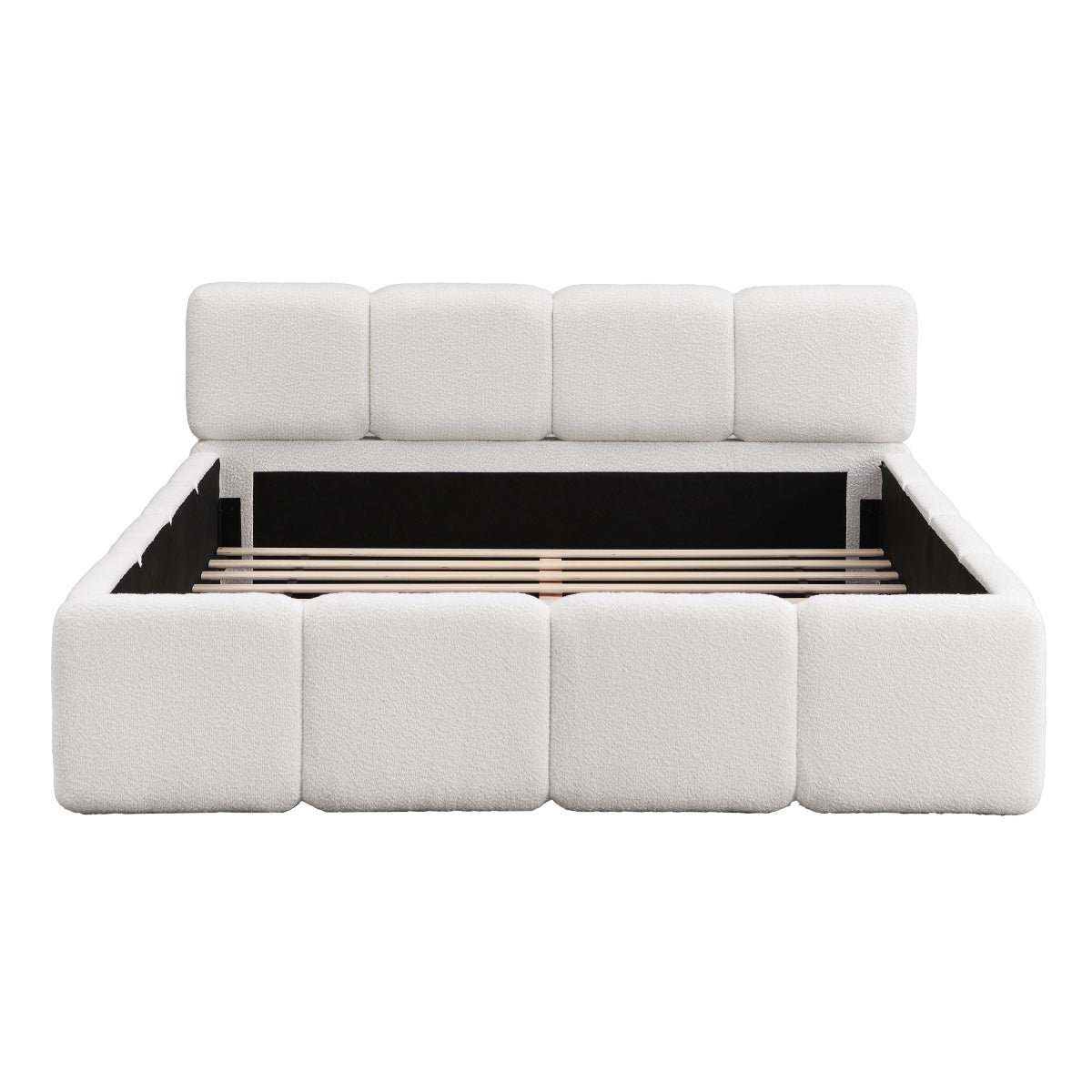 Queen White Boucle Upholstered Bed | Grounded Block Style