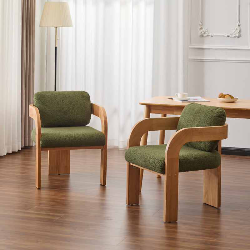 2-Pack Dining Chairs - White Boucle Fabric with Wood Frame