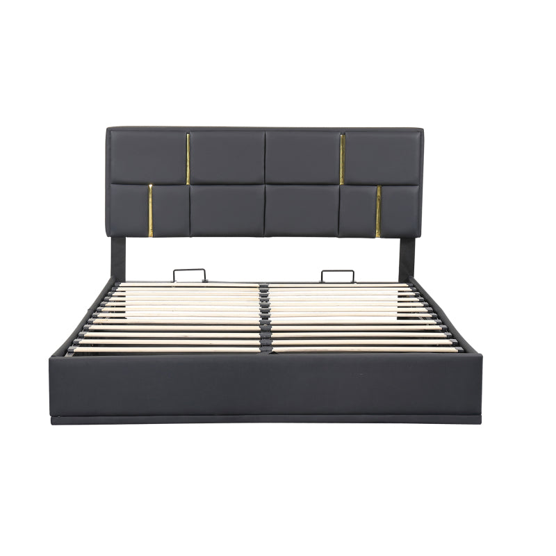 Black Queen 2-Pc Set: Upholstered Hydraulic Storage Bed & Ottoman