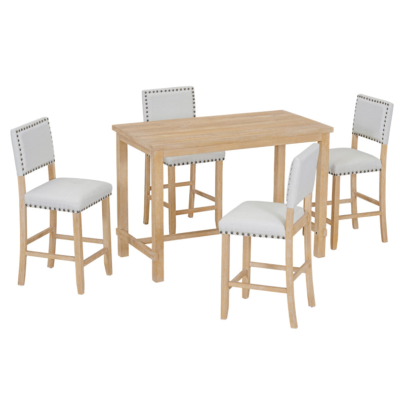 5-Piece Counter Height Dining Set - Natural Wood Table with 4 Chairs