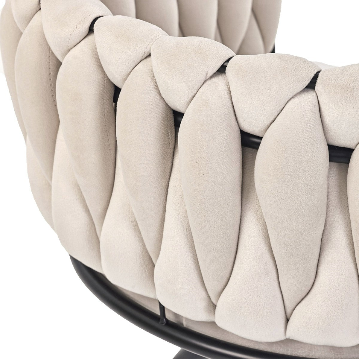 Set of 2 Beige Velvet Swivel Dining Chairs | 360° Tufted